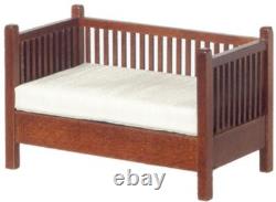 Dolls House Walnut Mission Settee with Slats JBM Miniature Living Room Furniture