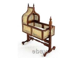 Dolls House Walnut Rocking Cradle Jacobean Cane JBM Miniature Nursery Furniture