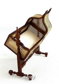 Dolls House Walnut Rocking Cradle Jacobean Cane JBM Miniature Nursery Furniture