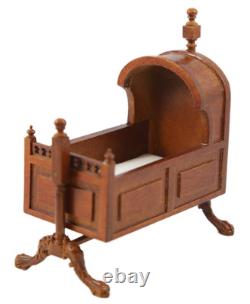 Dolls House Walnut Tudor Rocking Cradle Cot Crib JBM Miniature Nursery Furniture