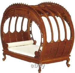 Dolls House Walnut Victorian Chippendale Double Bed JBM Miniature Furniture