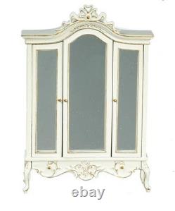 Dolls House Wardrobe White w Gold Trim Handpainted JBM Bedroom Furniture