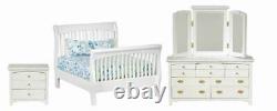 Dolls House White Double Bedroom Furniture Set with Slatted Sleigh Bed 112