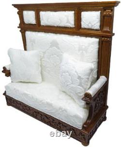 Dolls House White Walnut Jacobean Bench & Pillows JBM Miniature Hall Furniture