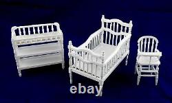 Dolls House White Wooden Victorian Baby's Miniature Nursery Furniture Set 112