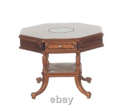 Dolls House William IV Rent Drum Table Octagonal Walnut JBM Miniature Furniture