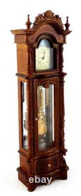 Dolls House Working Walnut Chippendale Revival Grandfather Clock Miniature JBM
