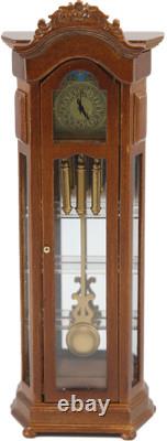 Dolls House Working Walnut Grandfather Curio Clock Miniature JBM Hall Furniture