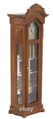Dolls House Working Walnut Grandfather Curio Clock Miniature JBM Hall Furniture