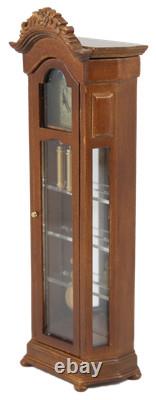 Dolls House Working Walnut Grandfather Curio Clock Miniature JBM Hall Furniture
