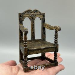 Dolls House miniature 112 hand carved chair by artisan Brian Rumble Tudor