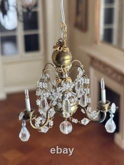Dolls house Miniature 112 ARTISAN vintage three-arm chandelier