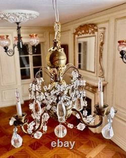 Dolls house Miniature 112 ARTISAN vintage three-arm chandelier