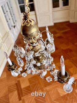 Dolls house Miniature 112 ARTISAN vintage three-arm chandelier