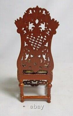 Dolls house Miniature 12th Jiayi Walnut Style Ornately Carved Chair petit point