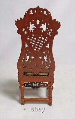 Dolls house Miniature 12th Jiayi Walnut Style Ornately Carved Chair petit point