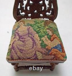 Dolls house Miniature 12th Jiayi Walnut Style Ornately Carved Chair petit point