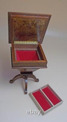Dolls house Miniature ARTISAN HANDMADE INLAID WALNUT SEWING TABLE UNSIGNED