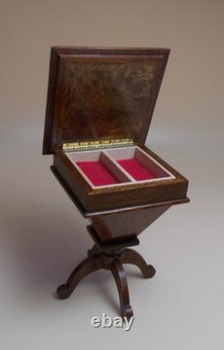 Dolls house Miniature ARTISAN HANDMADE INLAID WALNUT SEWING TABLE UNSIGNED