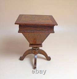 Dolls house Miniature ARTISAN HANDMADE INLAID WALNUT SEWING TABLE UNSIGNED