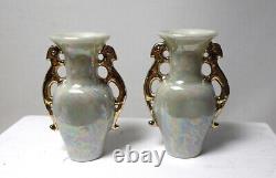 Dolls house Miniature ARTISAN VINCE STAPLETON PAIR DRAGON VASES WITH REAL GOLD