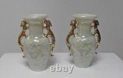 Dolls house Miniature ARTISAN VINCE STAPLETON PAIR DRAGON VASES WITH REAL GOLD