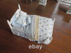 Dolls house Miniature BLUE & WHITE COMPLETE BEDROOM SUITE
