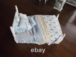 Dolls house Miniature BLUE & WHITE COMPLETE BEDROOM SUITE