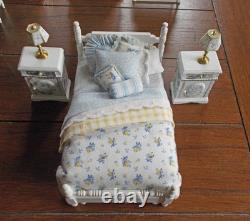 Dolls house Miniature BLUE & WHITE COMPLETE BEDROOM SUITE