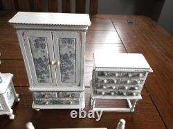 Dolls house Miniature BLUE & WHITE COMPLETE BEDROOM SUITE