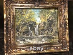 Dolls house Miniature LANDSCAPE OIL PAINTING BY DAVID EVANS. (Waterfall, Wales)