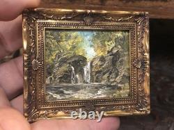 Dolls house Miniature LANDSCAPE OIL PAINTING BY DAVID EVANS. (Waterfall, Wales)