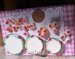 Dolls house cake 3x miniature Strawberry cake stands filled with cakes 1/12 OOAK