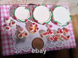 Dolls house cake 3x miniature Strawberry cake stands filled with cakes 1/12 OOAK