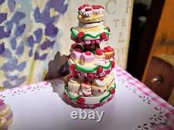 Dolls house cake 3x miniature Strawberry cake stands filled with cakes 1/12 OOAK