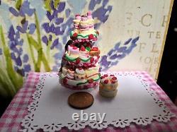 Dolls house cake 3x miniature Strawberry cake stands filled with cakes 1/12 OOAK