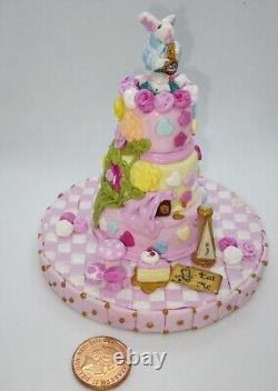 Dolls house food miniature Alice in Wonderland three tier wedding cake 1/6 OOAK