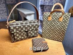 Dolls house miniature 112 ARTISAN Louis Vuitton bags x 2 + journal 2003