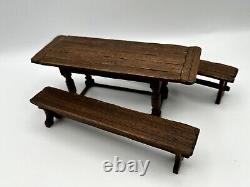 Dolls house miniature 112 ARTISAN Tudor dining table + benches