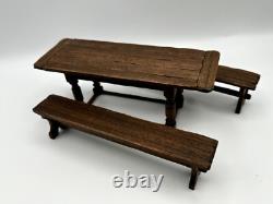 Dolls house miniature 112 ARTISAN Tudor dining table + benches