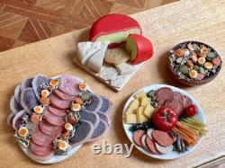 Dolls house miniature 112 ARTISAN antipasti, salad, cheese + meat platter