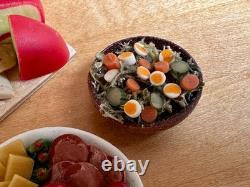 Dolls house miniature 112 ARTISAN antipasti, salad, cheese + meat platter