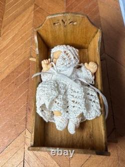 Dolls house miniature 112 ARTISAN baby doll in rocking crib cradle