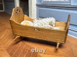 Dolls house miniature 112 ARTISAN baby doll in rocking crib cradle