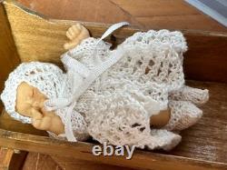 Dolls house miniature 112 ARTISAN baby doll in rocking crib cradle