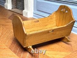 Dolls house miniature 112 ARTISAN baby doll in rocking crib cradle