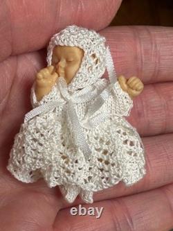 Dolls house miniature 112 ARTISAN baby doll in rocking crib cradle