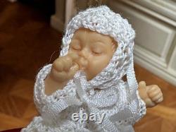 Dolls house miniature 112 ARTISAN baby doll in rocking crib cradle