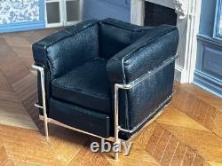 Dolls house miniature 112 ARTISAN black leather modern chair by KIM SELWOOD