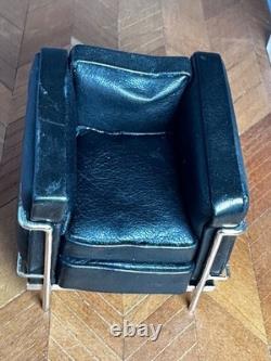 Dolls house miniature 112 ARTISAN black leather modern chair by KIM SELWOOD